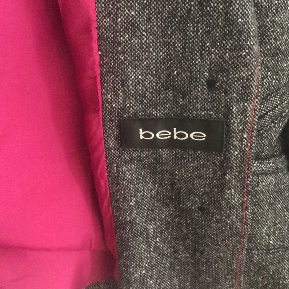 BEBE VINTAGE PINK EMBROIDERED GREY WOOL BLAZER JACKET - Picture 3 of 8